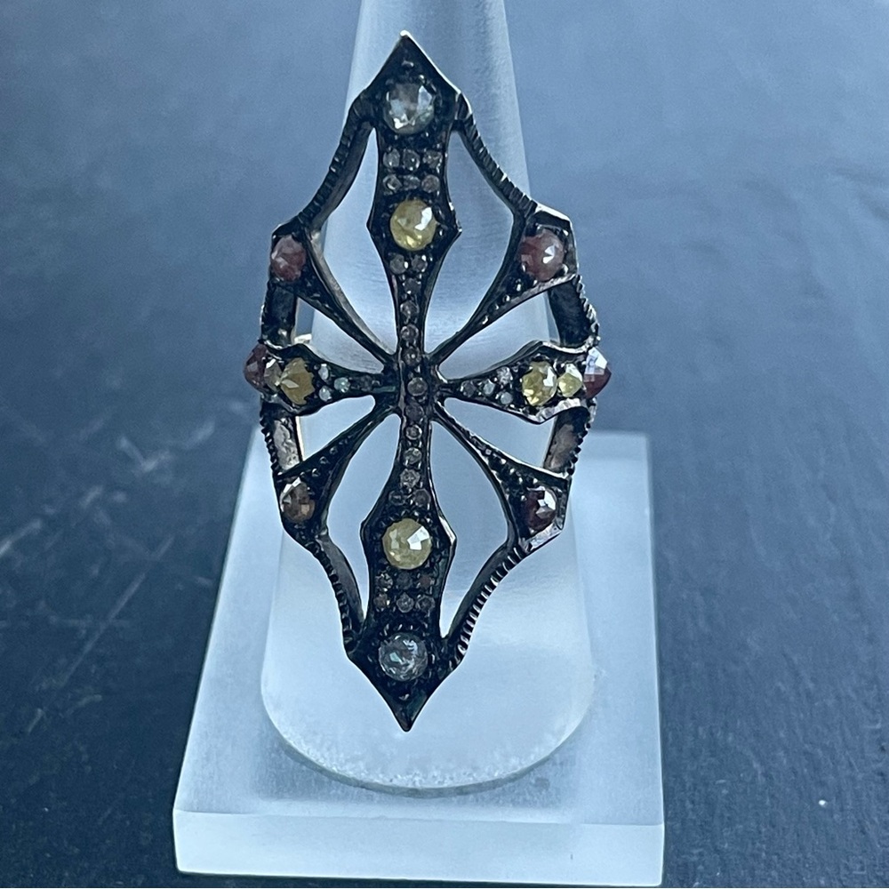 Elegant one of a kind Sterling silver & 14kt. Gold Ring with Rose Cut diamonds